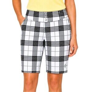 Jofit Bermuda 12" Golf Shorts Womens 2 Stretch Four Pockets Gray & White Plaid